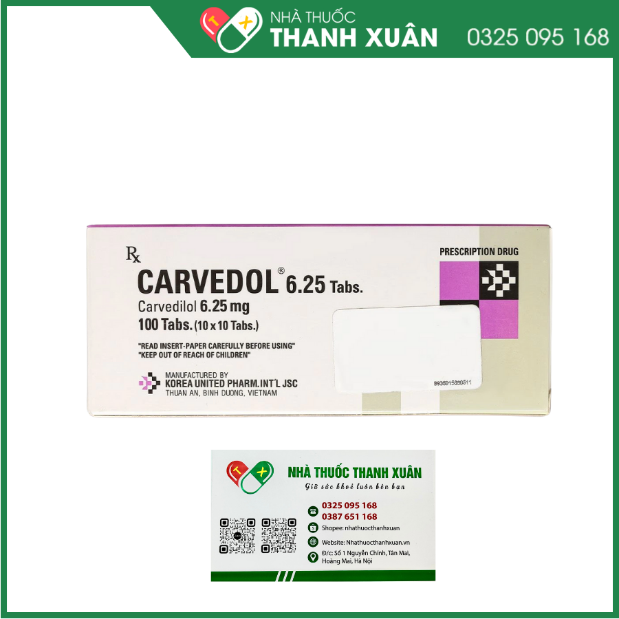 Carvedol 6.25 trị tăng huyết áp, đau thắt ngực